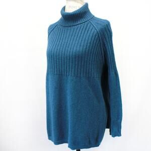 Zaket & Plover long turtleneck sweater with slits teal XS soft warm